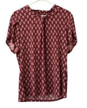 Tahari Women Size XL Short Sleeve Stretch Blouse Geometric Colorful City Classic